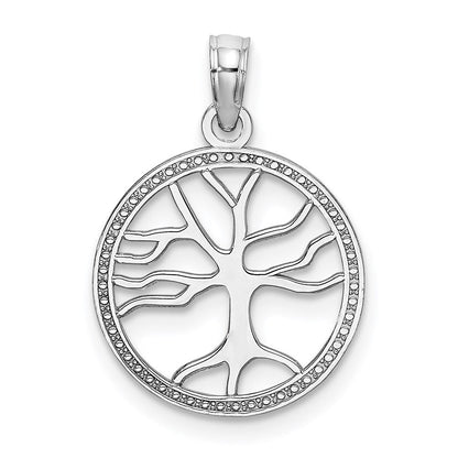 14K Weißgold Klein Baum Of Leben in Rund Rahmen Charm