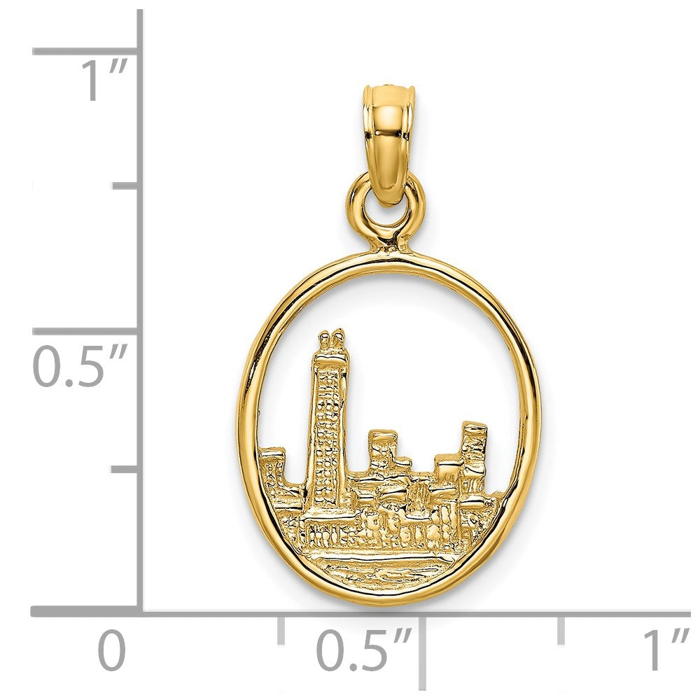 14K Gelbgold Chicago Skyline in Kreis Rahmen Charm