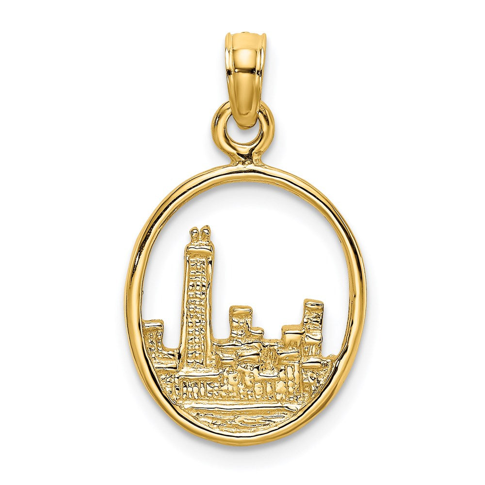 14K Gelbgold Chicago Skyline in Kreis Rahmen Charm