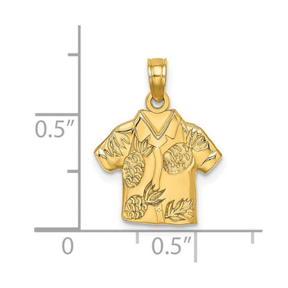 14K Gelbgold Polierter Hawaiianischer Ananas-Stil Hemd-Charm
