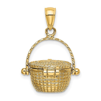 14K Gelbgold 3D beweglicher Nantucket-Korb-Charm