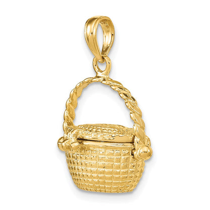 14K Gelbgold 3D beweglicher Nantucket-Korb-Charm