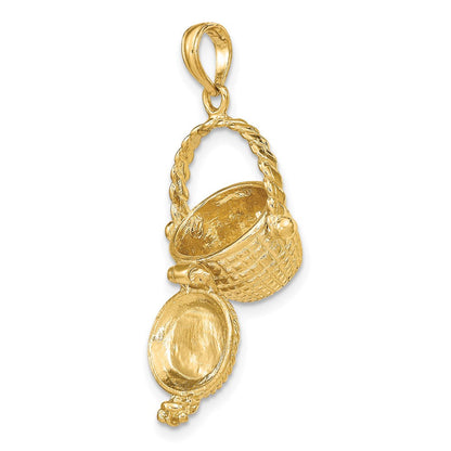 14K Gelbgold 3D beweglicher Nantucket-Korb-Charm