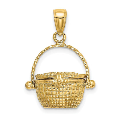 14K Gelbgold 3D beweglicher Nantucket-Korb-Charm