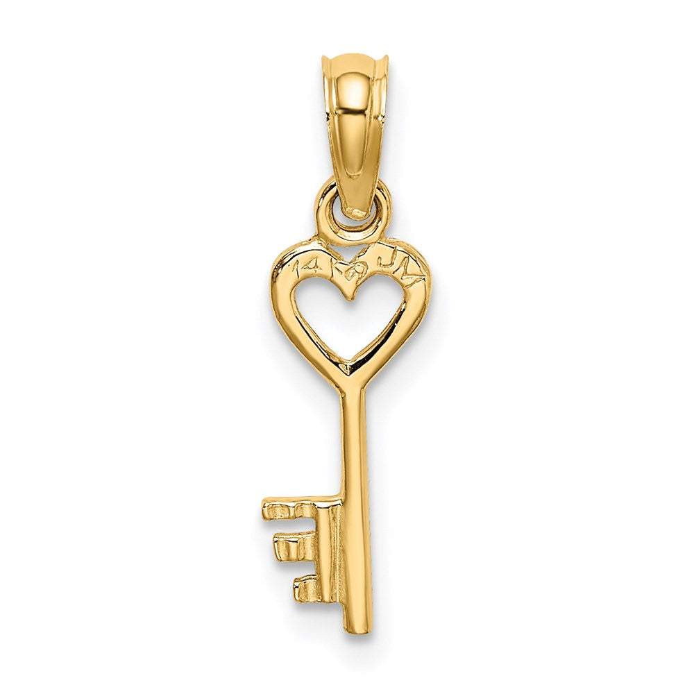 14K Gelbgold 3d Key mit Herz Charm