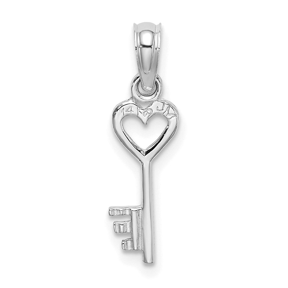 14K Weißgold 3d Key mit Herz Anhänger