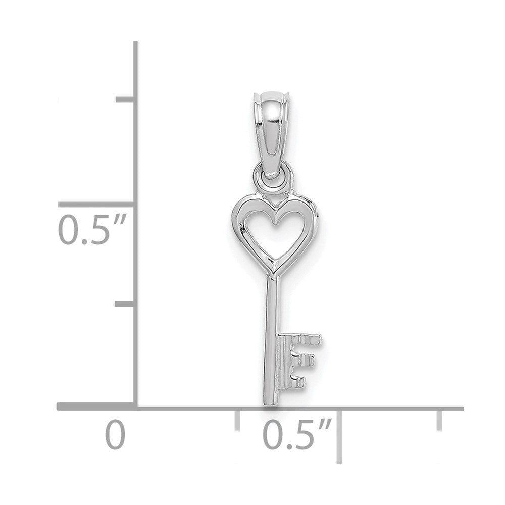 14K Weißgold 3d Key mit Herz Anhänger