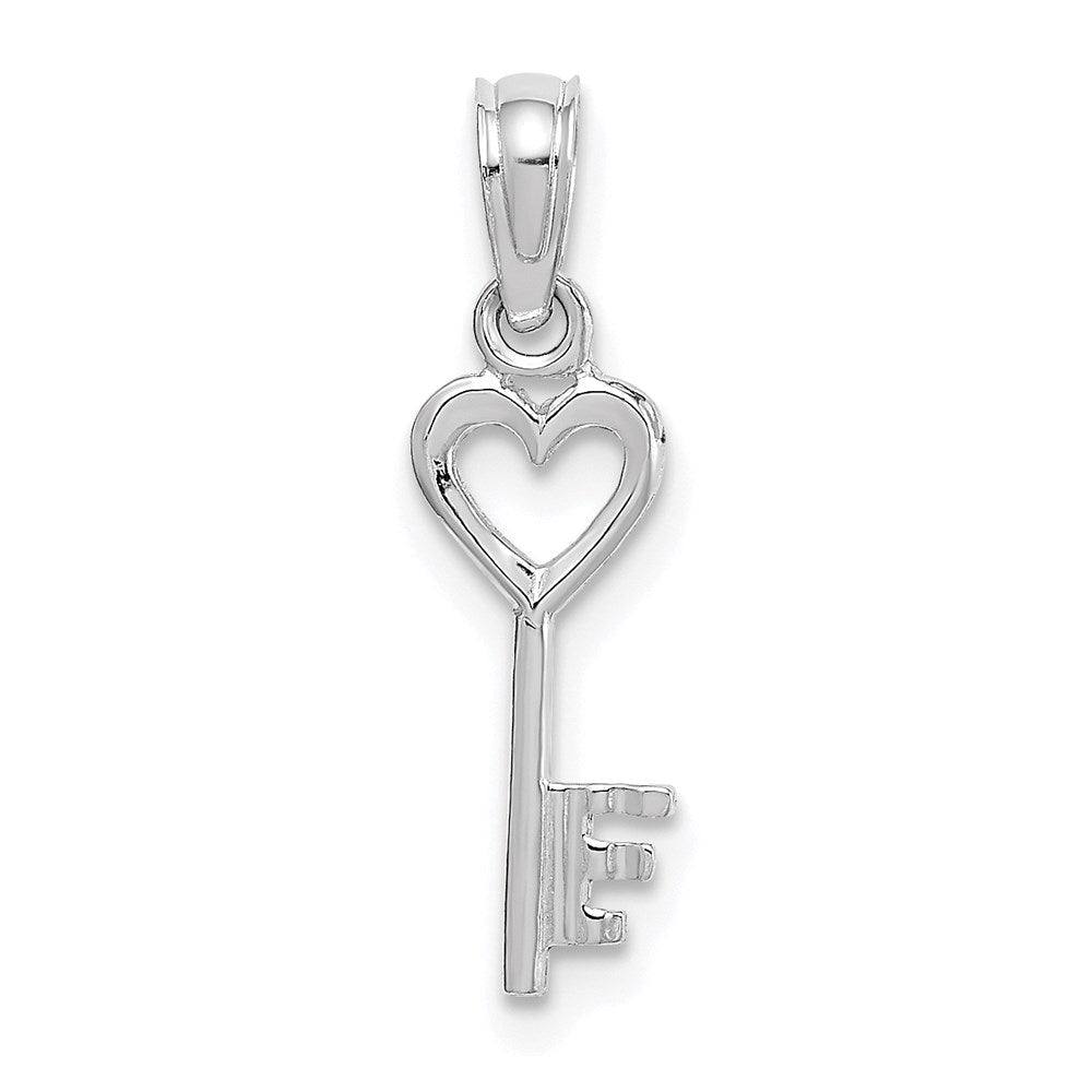 14K Weißgold 3d Key mit Herz Anhänger