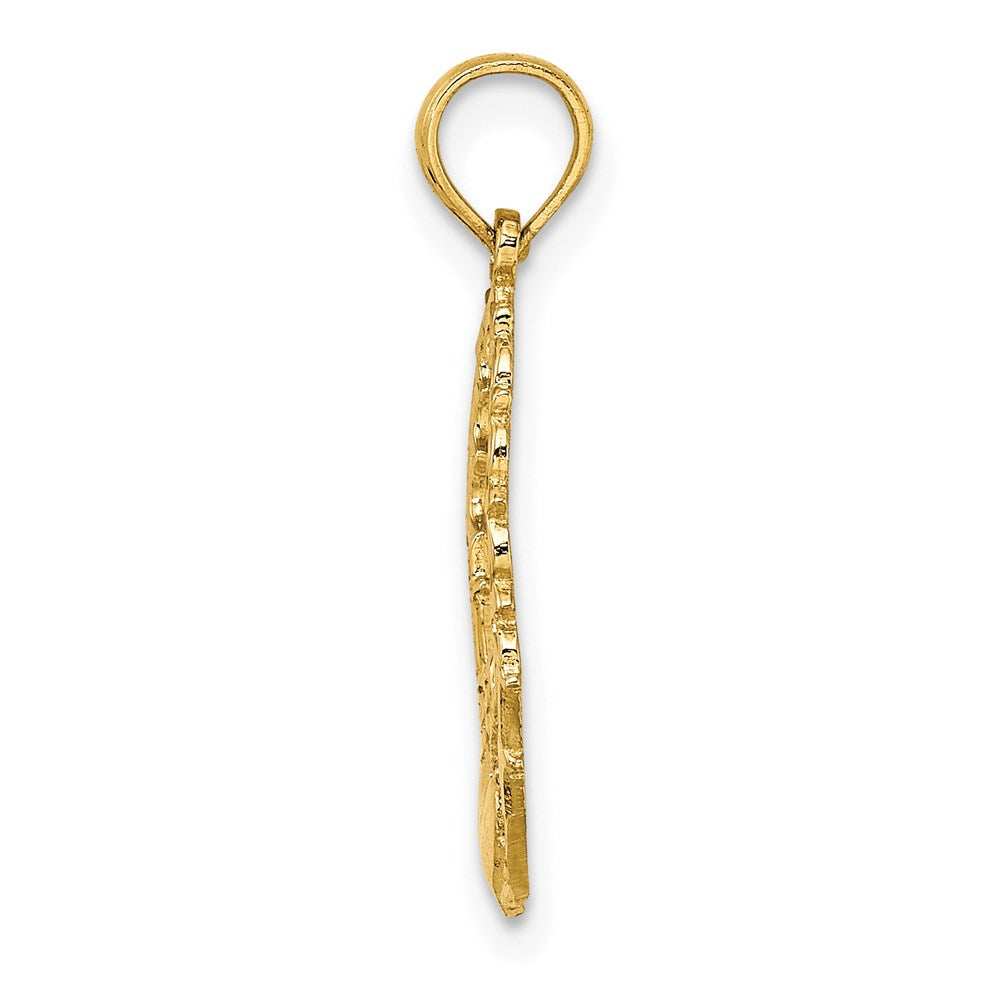 14K Gelbgold Graviert Claddagh in Oval mit Lace Zierde Charm