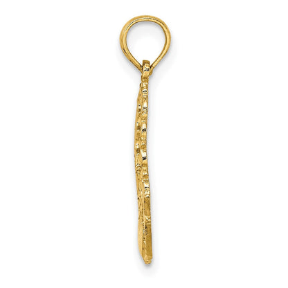 14K Gelbgold Graviert Claddagh in Oval mit Lace Zierde Charm