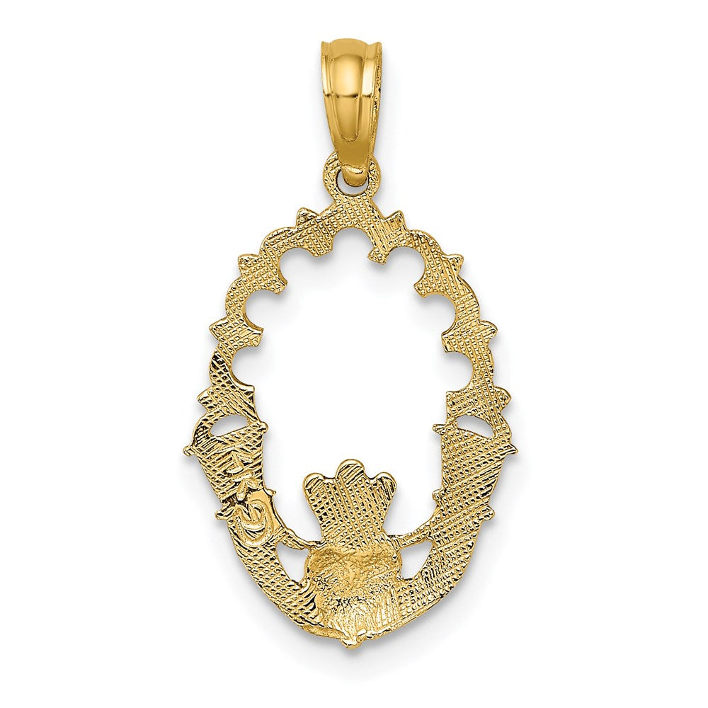 14K Gelbgold Graviert Claddagh in Oval mit Lace Zierde Charm