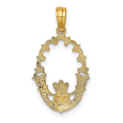 14K Gelbgold Graviert Claddagh in Oval mit Lace Zierde Charm