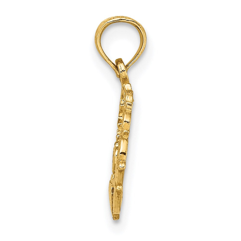 14K Gelbgold Graviert Claddagh in Muschel Kreis Charm