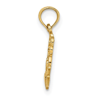 14K Gelbgold Graviert Claddagh in Muschel Kreis Charm