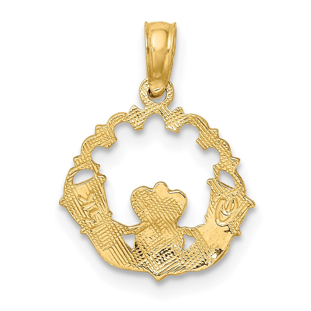 14K Gelbgold Graviert Claddagh in Muschel Kreis Charm