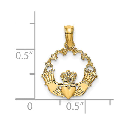 14K Gelbgold Graviert Claddagh in Muschel Kreis Charm