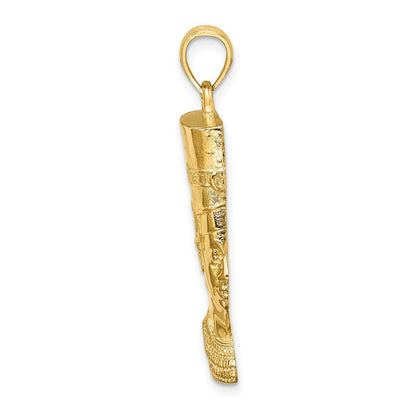 14K Gelbgold Nofretete-Profil-Charm, poliert/texturiert, 2-D