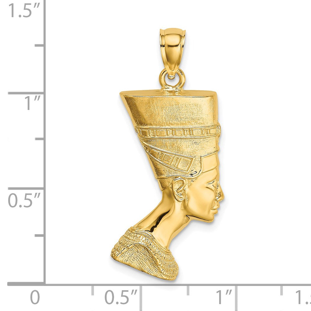14K Gelbgold Nofretete-Profil-Charm, poliert/texturiert, 2-D