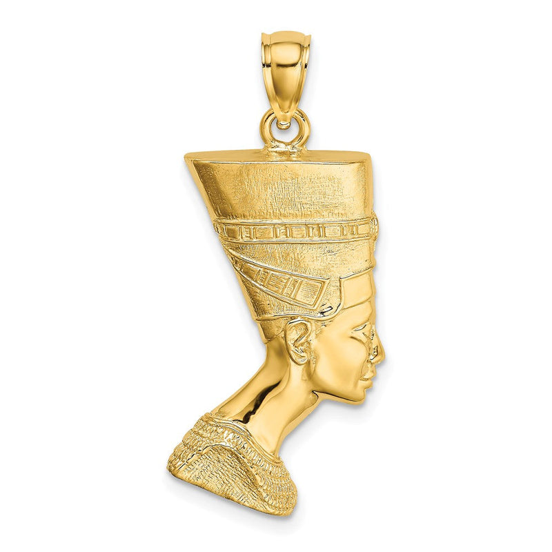 14K Gelbgold Nofretete-Profil-Charm, poliert/texturiert, 2-D