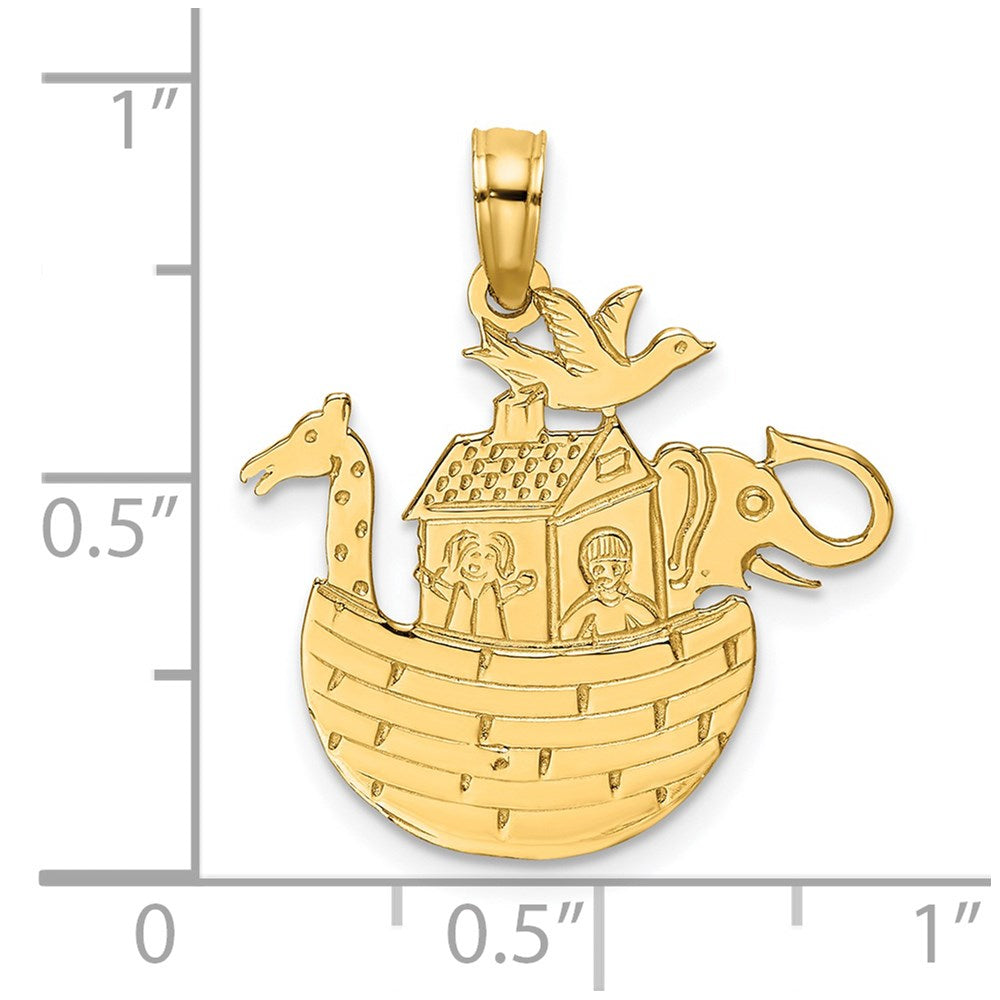 14K Gelbgold Graviert Flach Noah Ark Charm