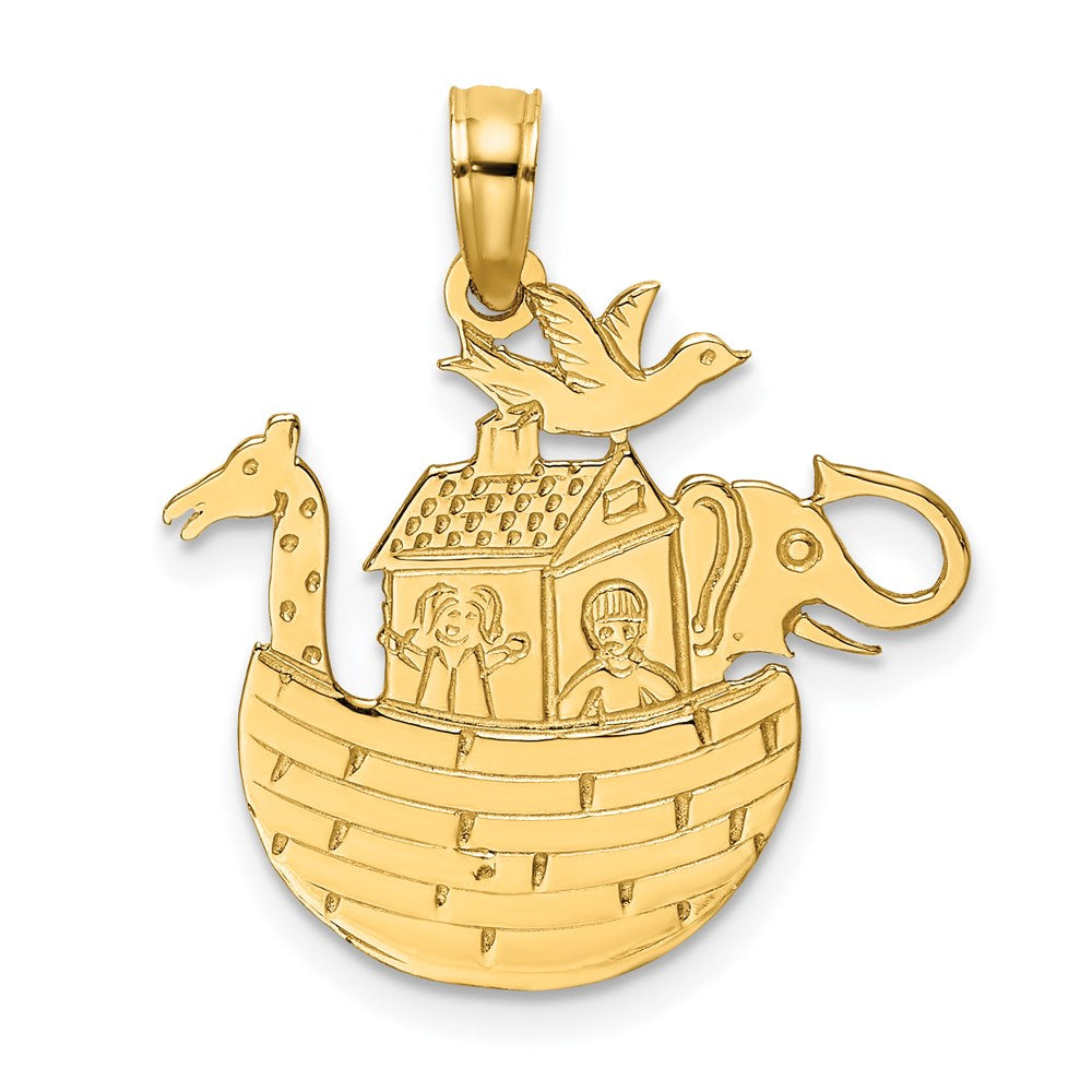 14K Gelbgold Graviert Flach Noah Ark Charm