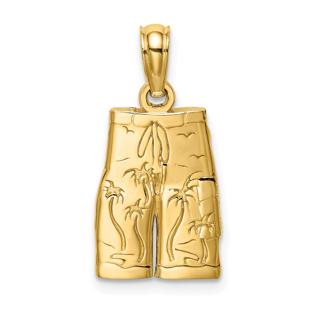 14K Gelbgold Graviert Board Shorts mit Palme Trees Charm