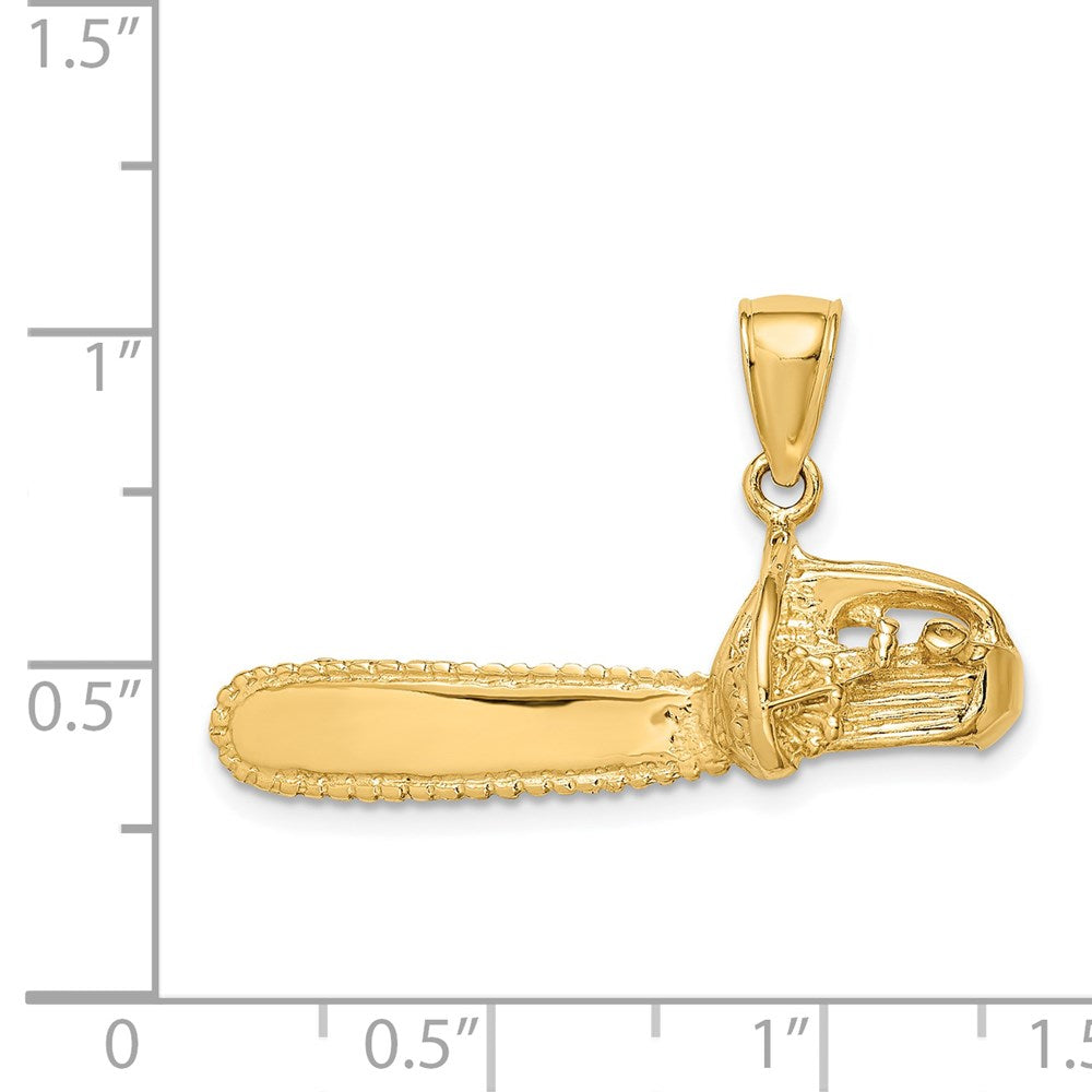 14K Gelbgold 3-d Groß Kette Saw Charm