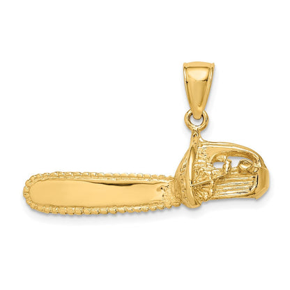 14K Gelbgold 3-d Groß Kette Saw Charm