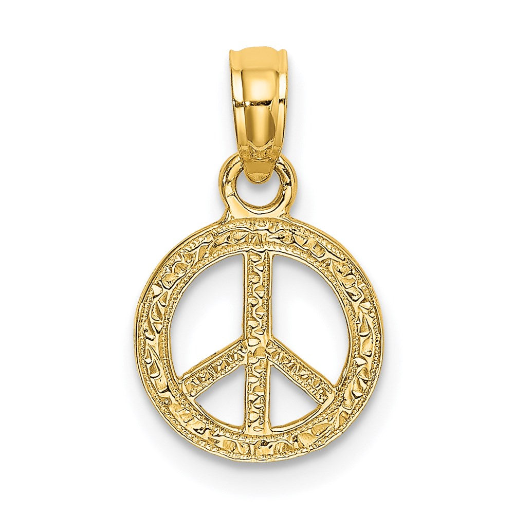 14K Gelbgold Flach Strukturiert Mini Frieden Zeichen Charm