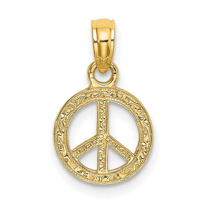 14K Gelbgold Flach Strukturiert Mini Frieden Zeichen Charm