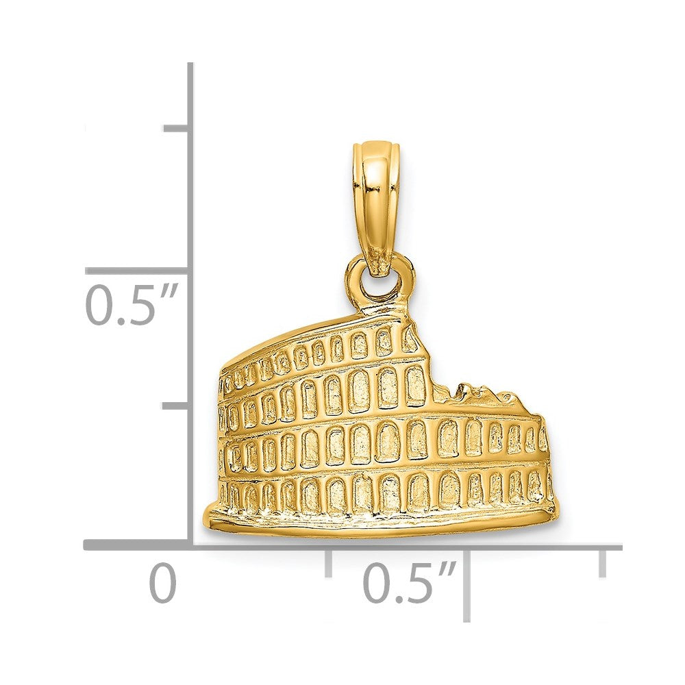 14K Gelbgold strukturierter 2-D-Kolosseum-Charm