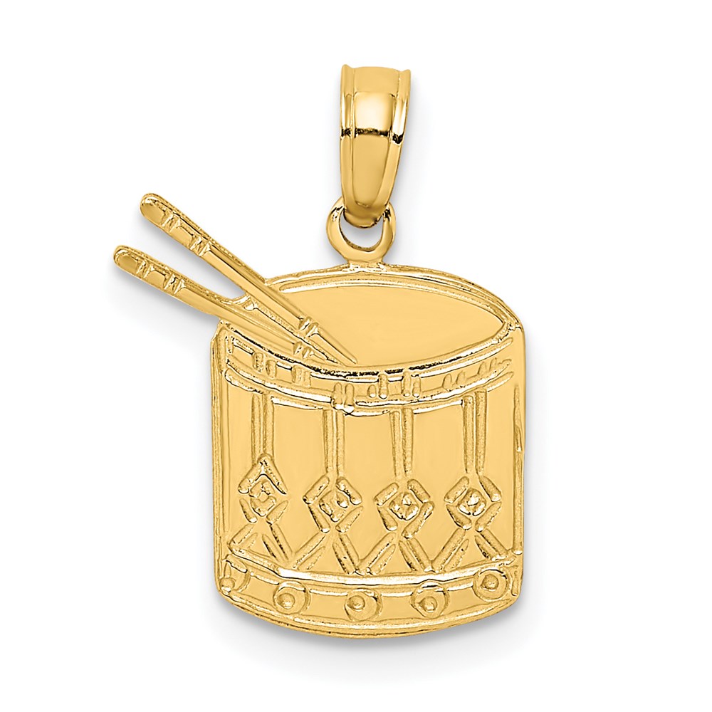 14K Gelbgold Poliert Drum und Sticks Charm