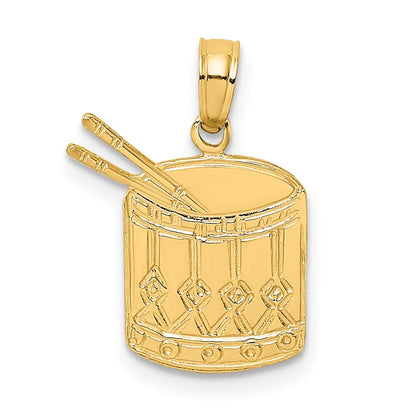 14K Gelbgold Poliert Drum und Sticks Charm