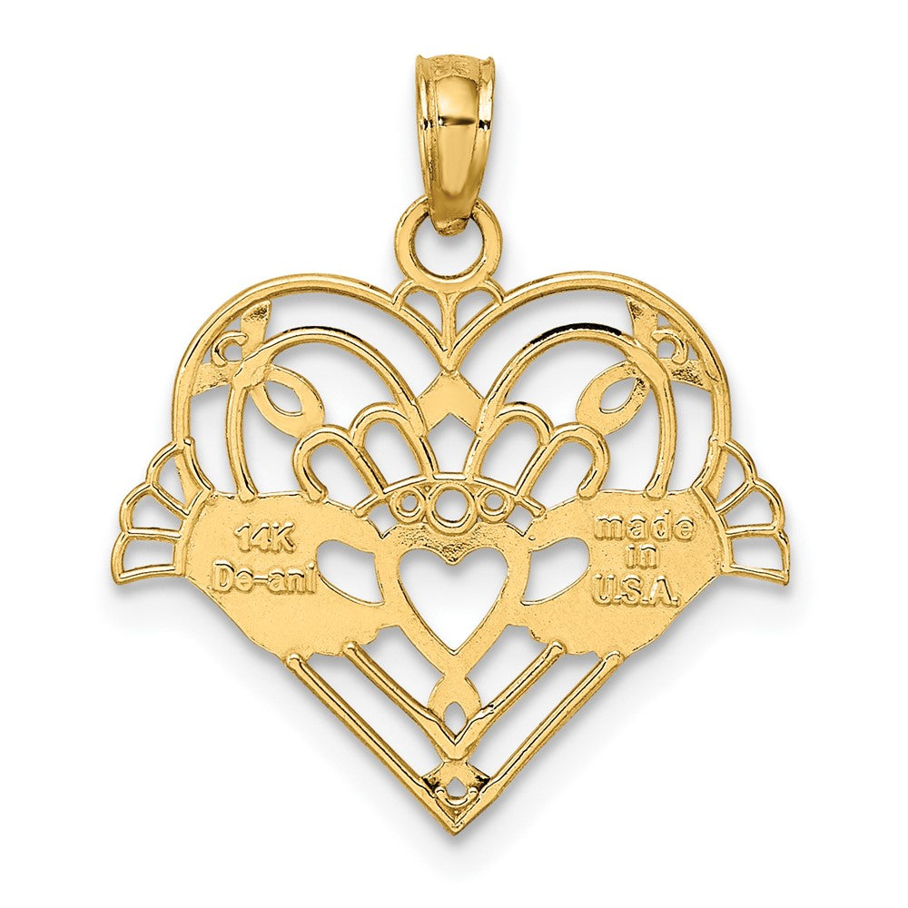 14K Gelbgold Poliert und Gekugelt Claddagh in Herz Charm