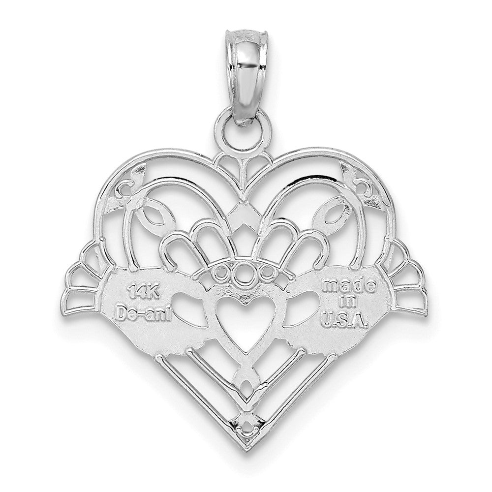14K Weißgold Poliert und Gekugelt Claddagh in Herz Charm