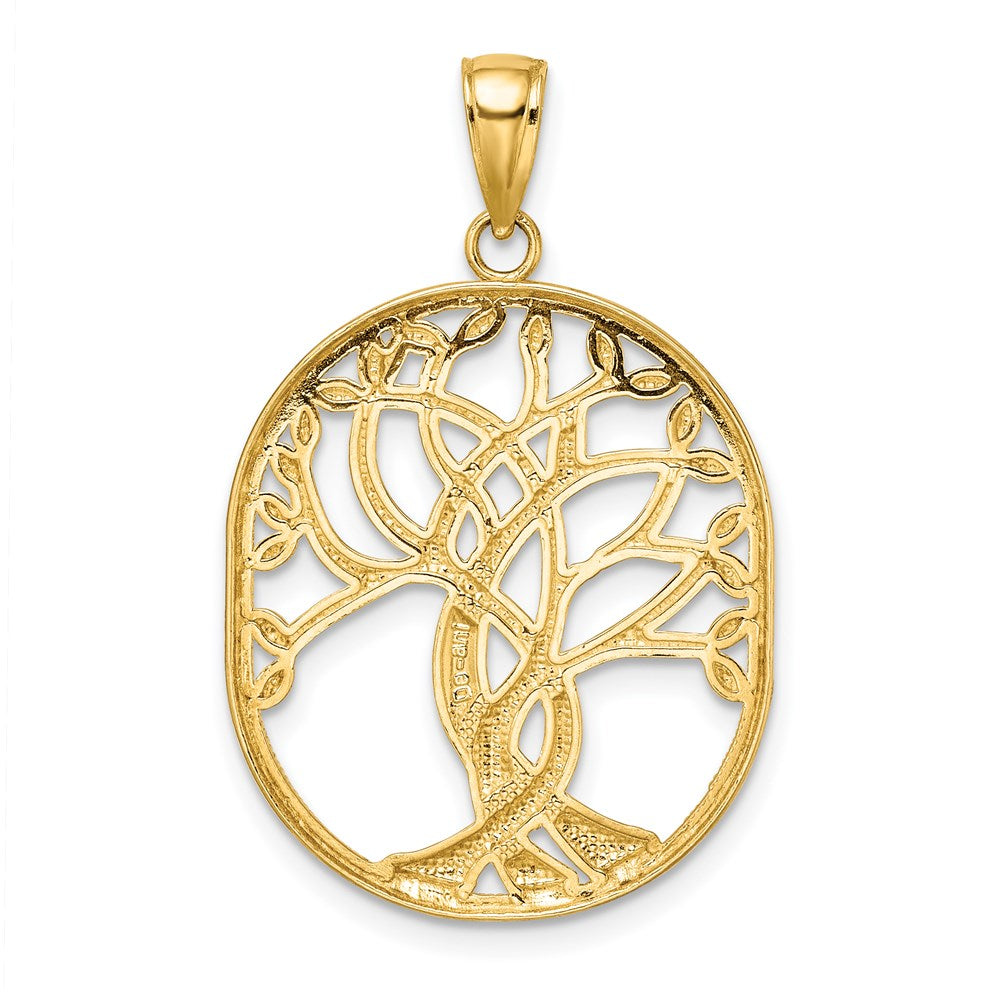 14K Gelbgold Baum des Lebens Keltischer Knoten Anhänger im Ovalrahmen