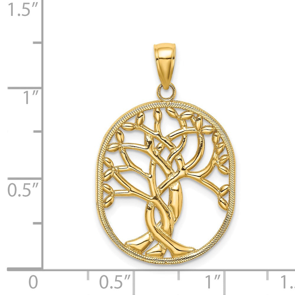 14K Gelbgold Baum des Lebens Keltischer Knoten Anhänger im Ovalrahmen