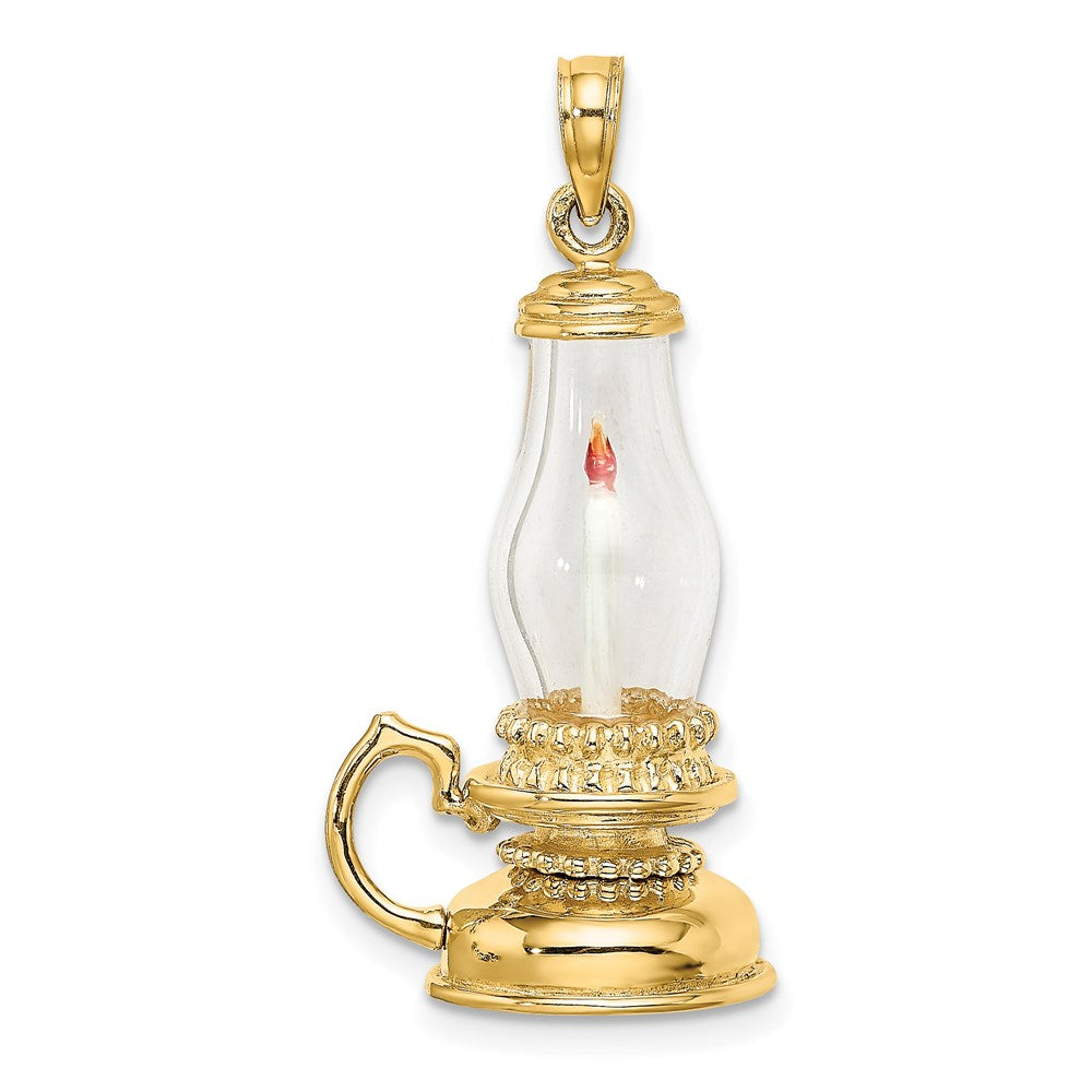 14K Gelbgold Glas mit Emaille 3-d Candle Lantern Charm