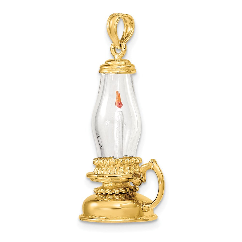14K Gelbgold Glas mit Emaille 3-d Candle Lantern Charm