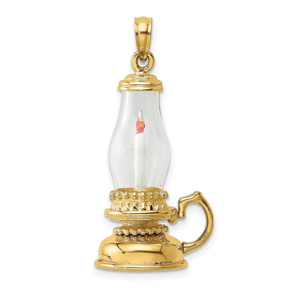 14K Gelbgold Glas mit Emaille 3-d Candle Lantern Charm
