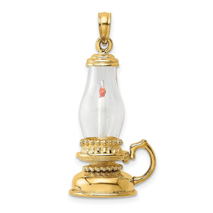 14K Gelbgold Glas mit Emaille 3-d Candle Lantern Charm