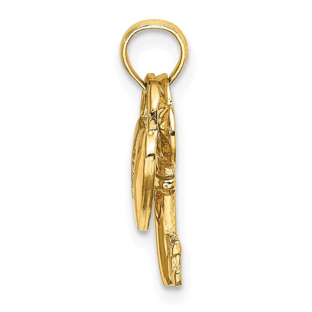 14K Gelbgold Beweglich Dangling Herz und Key Charm