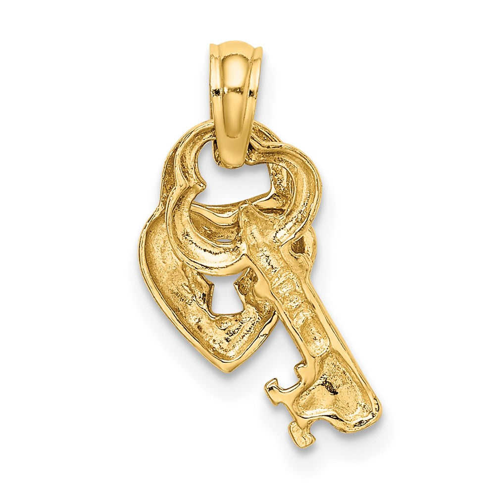 14K Gelbgold Beweglich Dangling Herz und Key Charm