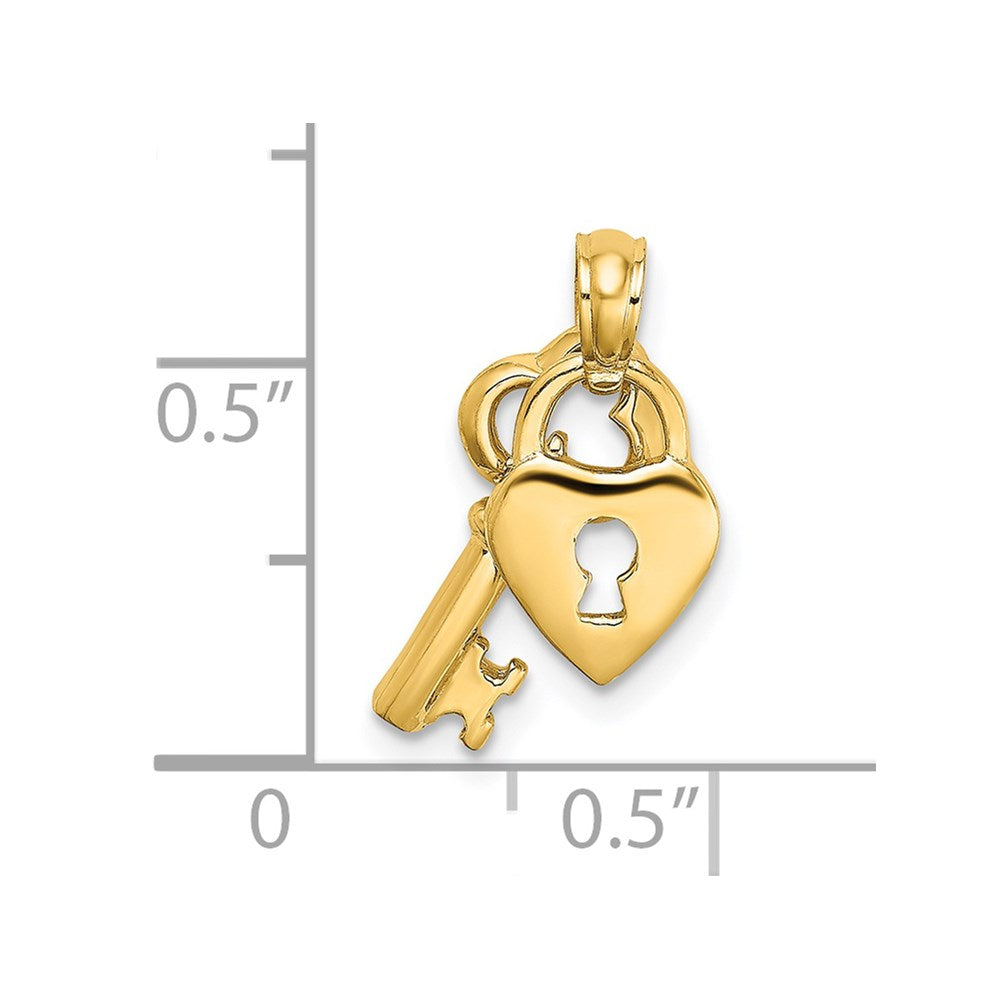 14K Gelbgold Beweglich Dangling Herz und Key Charm
