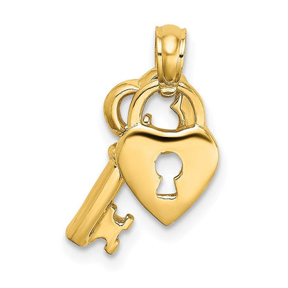 14K Gelbgold Beweglich Dangling Herz und Key Charm