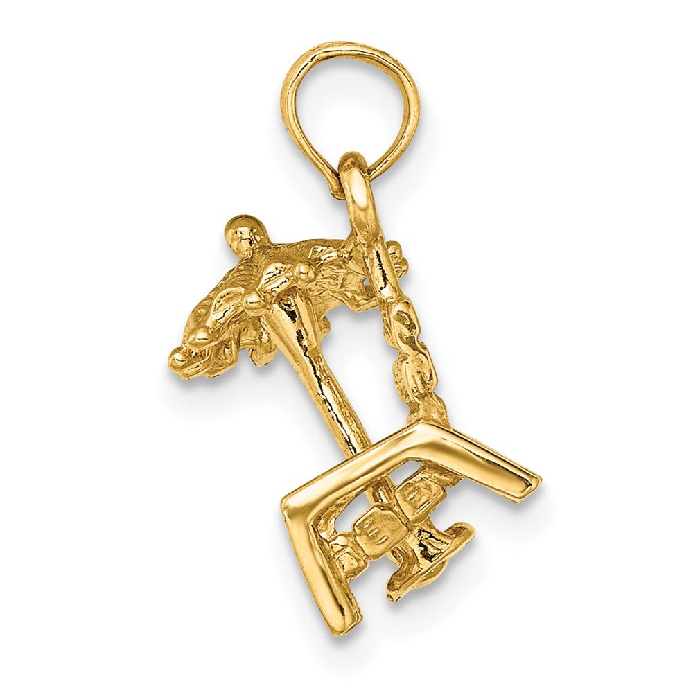 14K Gelbgold 3-D Strandstuhl-Charm mit Sonnenschirm