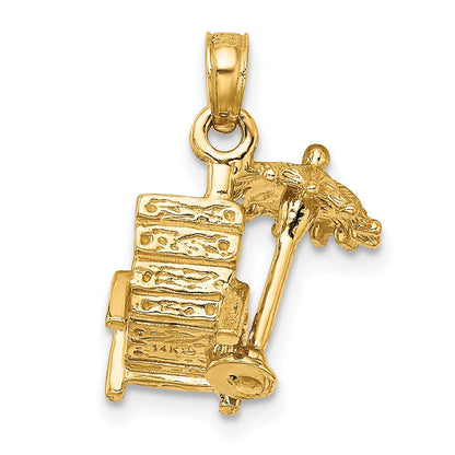 14K Gelbgold 3-D Strandstuhl-Charm mit Sonnenschirm