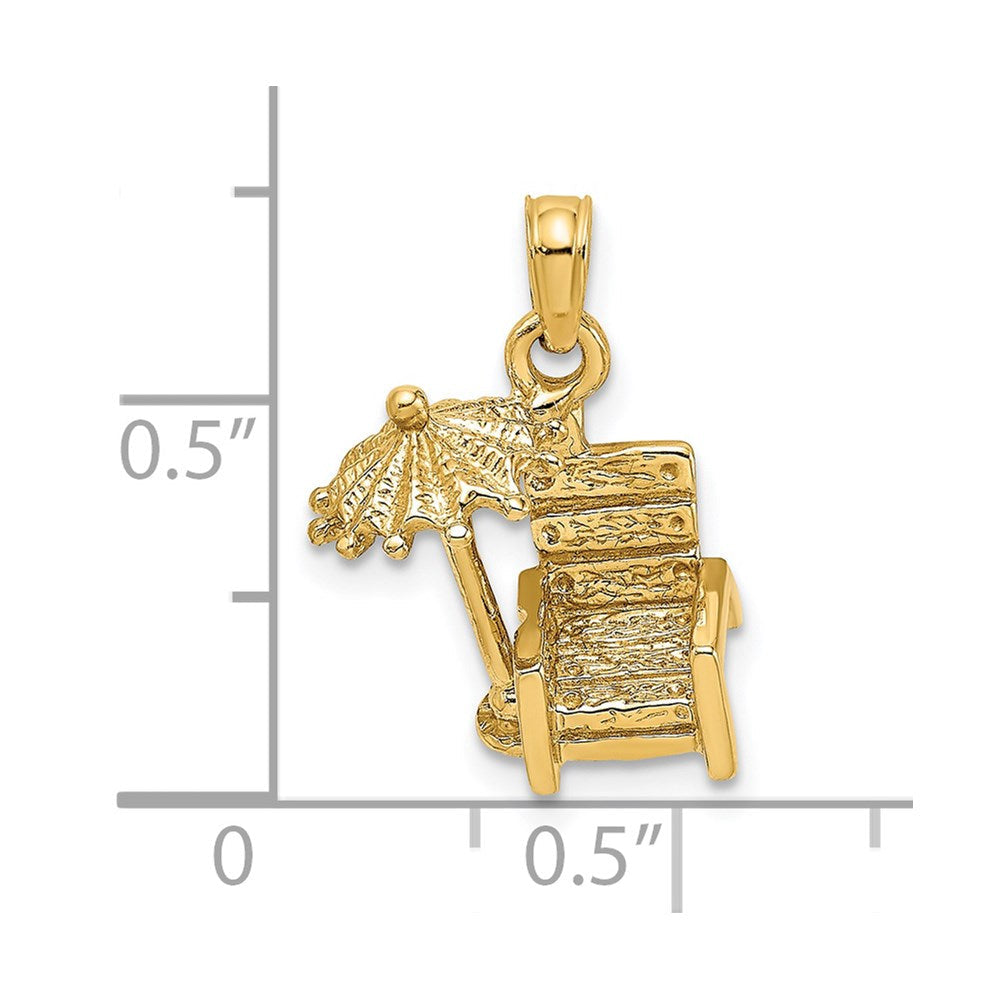 14K Gelbgold 3-D Strandstuhl-Charm mit Sonnenschirm