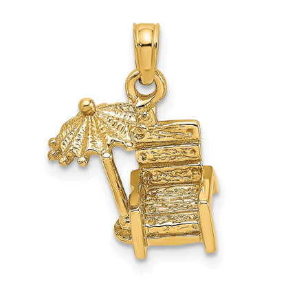 14K Gelbgold 3-D Strandstuhl-Charm mit Sonnenschirm