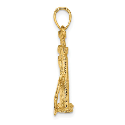 14K Gelbgold 3-D strukturierter Sandburg-Anhänger mit Schaufel-Charm
